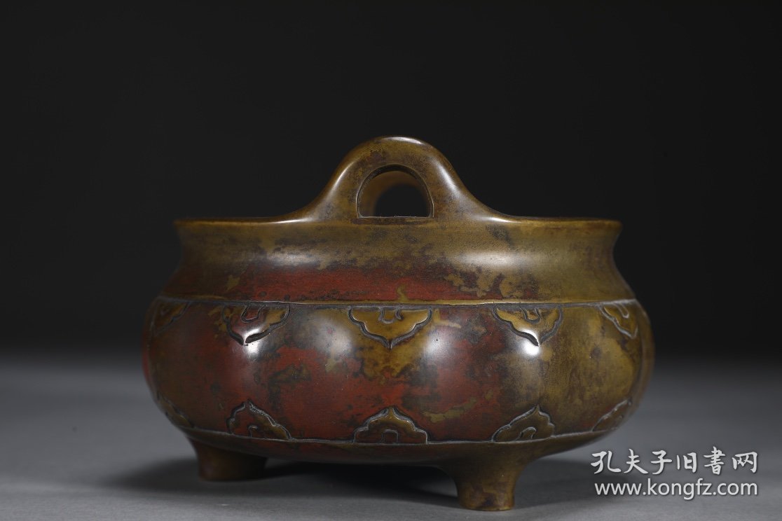 明 铜胎瓜棱形冲天耳炉