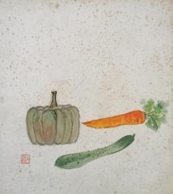 日本回流书画字画菊川多贺国画《蔬果》