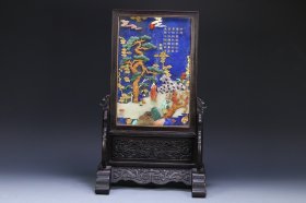 清 乾隆 紫檀框青金石百宝嵌人物故事插屏。尺寸43.6*26*21cm