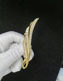 海外回流vintage 老中古重工艺金色胸针 镶嵌莱茵石几乎全新 漂亮至极 实物简直超美  出售不退