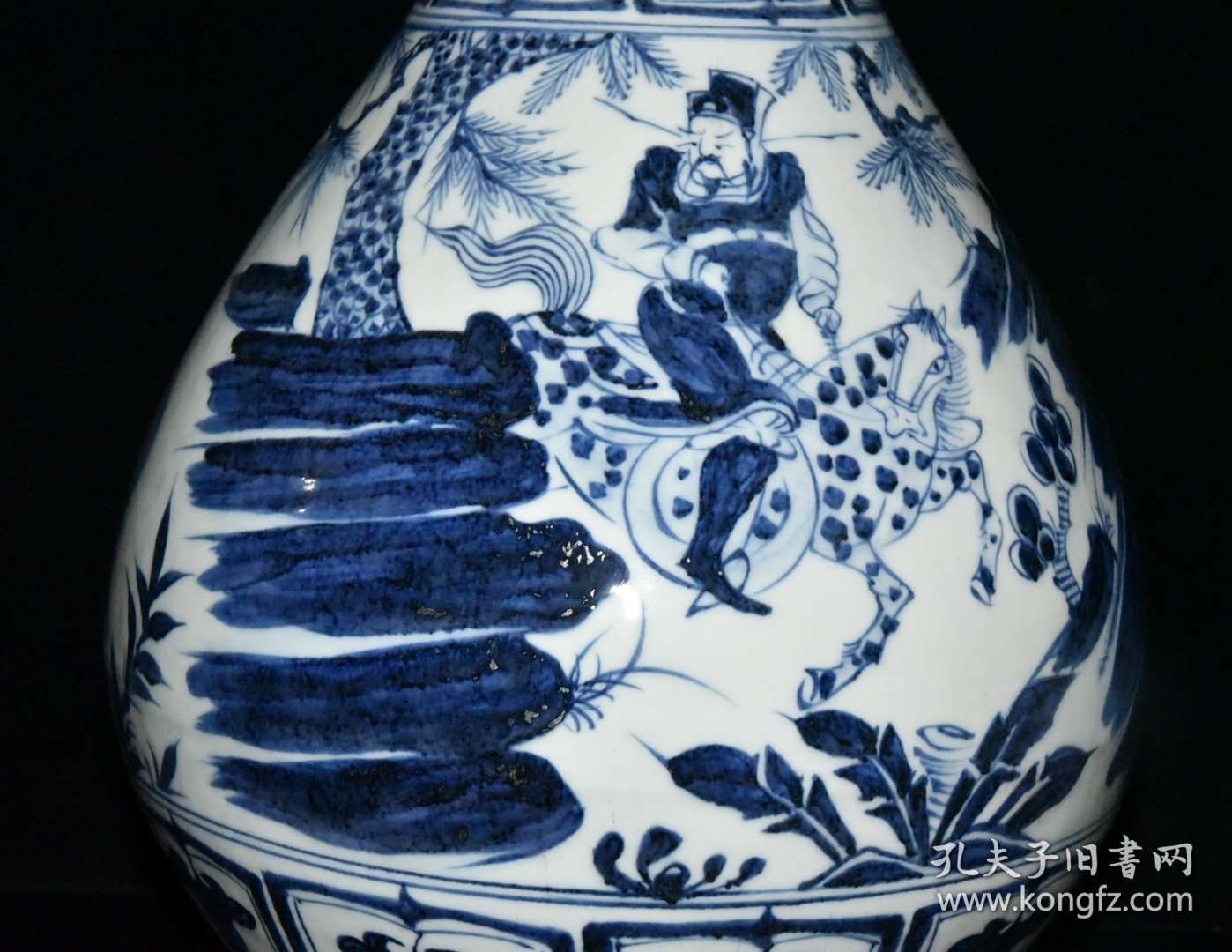 元白浒孤窑青花萧何追韩信人物故事纹玉壶春瓶【 44.7x26cm 】