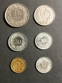 瑞士法郎6枚硬币共3.355CHF