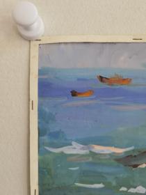 陈达青， 浙江美术学院教授，六十年代水彩画之七，著名画家，生于浙江嵊县。《牛蛙》是他60年代的代表作之一，作品保真，尺寸45x35