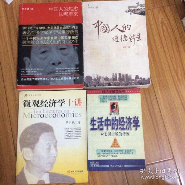 著名经济学家茅于轼著作4册合售：中国人的道德前景、中国人的焦虑从哪里来？生活中的经济学、微观经济学十讲