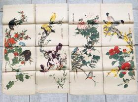 珍贵的四条屏老年画，62年一版一印， 20世纪杰出的工笔花鸟画大师张其翼先生的作品，保存不易，收藏精品。