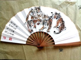 纯手绘五福临门一尺竹折扇一把