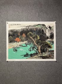 祁德军画家山水相依图青绿山水国画作品天鹅戏水图山水画意境画入门画玄关画办公室画～Li