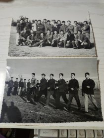 【老黑白照片】早期 湖北艺术学院 学生和解放军合影及军训 齿边照片二张
