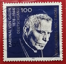 德国邮票 1996年 二战反法西斯斗士 奥古斯特大主教加仑逝世50周年 1全信销