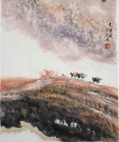中国美术家协会会员苦石老师斗方精品丝绸之路之《大漠风》