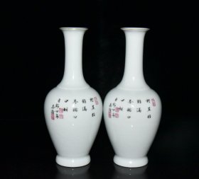 清雍正郎世宁珐琅彩玉米昆虫果蔬纹瓶一对【 19.8x9cm 】