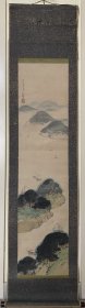 日本舶来 国画立轴 山水 纸本纸裱 年代物 名家款