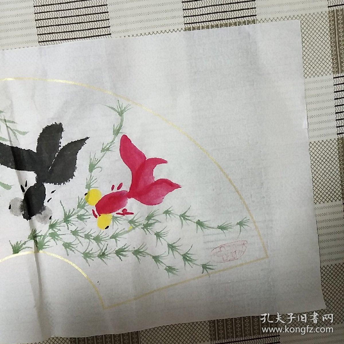 【国画】《金鱼扇面》，内容丰富，品相好！