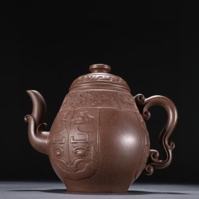 旧藏 紫砂兽面纹茶壶