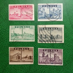 波兰邮票-1945年建筑 销票一套6全
