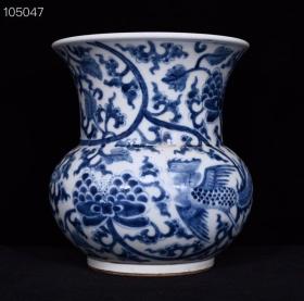 清康熙青花凤穿花卉纹花觚