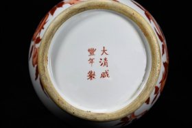 清咸丰矾红釉石榴纹象鼻瓶古董古玩古瓷器收藏