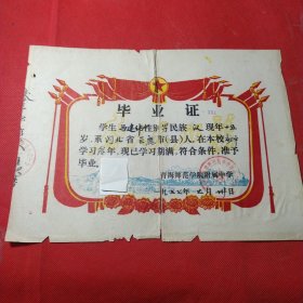 1977年青海师范学院附属中学毕业证书