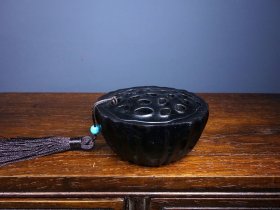 旧藏檀木精工雕刻 莲心 香炉