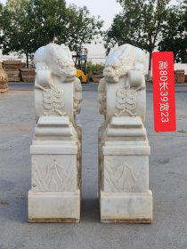 汉白玉吸水兽门墩，吸财兽，全品
