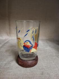 上世纪七八十年代， 双喜鸳鸯戏水玻璃杯，杯子，器型厚重，漂亮，品不错【尺寸如图】【SW】