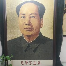 毛泽东主席毛主席像织锦绣带框老破旧