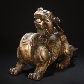 旧藏 老铜胎神兽摆件