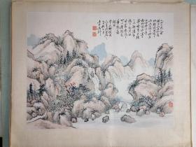 1929年苏州名家吴桐士《秋山瀑布》册页，精美。九品。