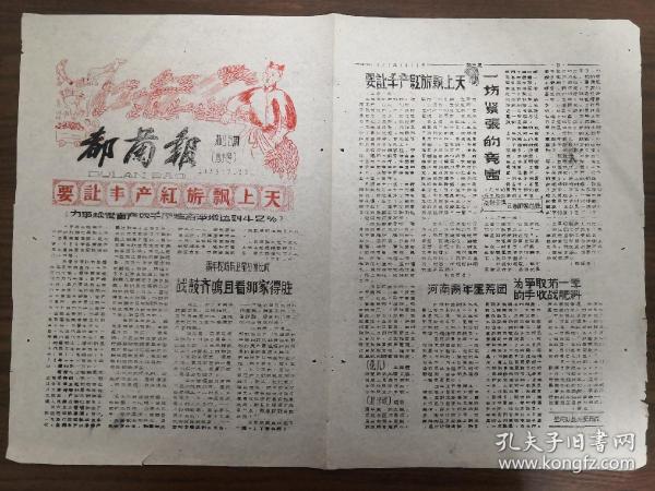 都兰报增刊号-要让丰产红旗飘上天。从河南省来的河南青年垦荒团为争取第一季的丰收战肥料。