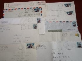 实寄封，外国邮品终身保真【上世纪90年代实寄封 ，寄南京 】贴美国邮票，共10枚合售。