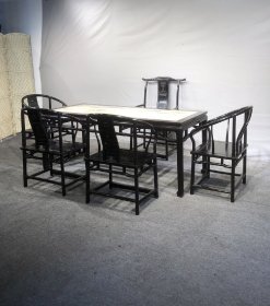 紫檀镶云石茶桌六件套