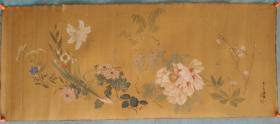 【527】清代时期，百花图，绢本。尺寸90✘37.5