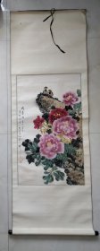 早期立轴：鸣春图——牡丹花（纯手绘，画工精湛，菏泽画家）可以直接悬挂