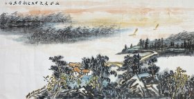 著名画家胡学武山水国画一副（一），保真，精品，保真。胡学武，1963年生于湖北武汉。先后受教于华中科技大学，中国艺术研究院研究生院。中国美术家协会会员，中国工艺美术学会会员，湖北省国画院副院长，湖北省美术家协会理事，湖北省书法家协会会员。