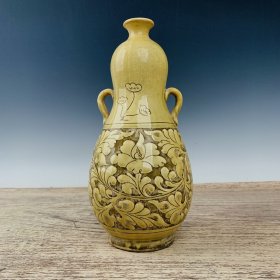 古董古玩瓷器乡下收的宋磁州窑花卉纹双系瓶高31厘米直径14 厘米