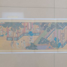 明代仇英《百美图》 传世国画长卷335x29.7厘米（ A4纸彩印拼接，长卷真迹复制）