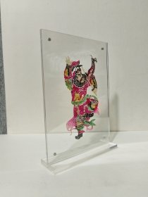 皮影摆件钟馗牛皮雕刻手工上色＋亚克力画框合售皮影高16厘米