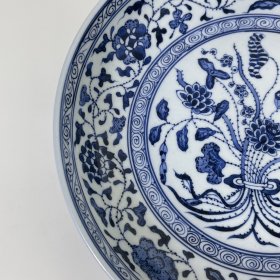 清乾隆青花一束莲纹盘 5.5×28厘米