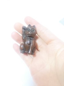 日本回流 根付木雕招财猫