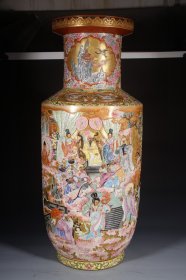 清乾隆雕刻群仙祝寿金地爆竹瓶