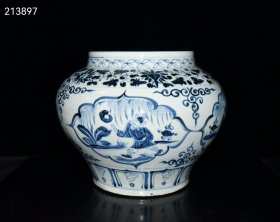 珍藏元代夜光成吉思汗青花四爱图罐