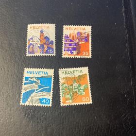 海尔维蒂亚风景邮票4枚合售2（信销、盖销票）