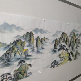 迎客松 山清水秀 山水国画 纯手绘真迹 小六尺宣纸画芯