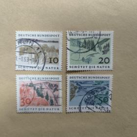 德国邮票西德1969年欧洲自然保护年 环保风光 雕刻 销 4全 邮戳随机