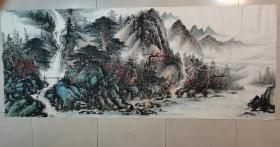 无款国画山水八尺巨幅 画心软片原稿手绘真迹保真