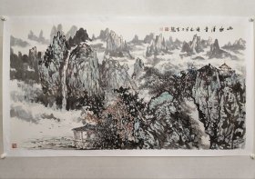 保真书画，安徽名家，宣城市第一任美协主席，李维林六尺整纸山水画《山水清音》97*180，纸本托片。