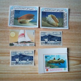 外国邮票 科摩罗海螺鱼帆船等6枚新邮票