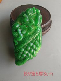 清代传世满绿翡翠手把件
