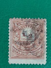 阿根廷邮票1882年徽志和数字 1枚销