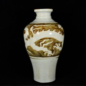 元末明初朱元璋洪武年制褐彩云龙纹火漆印观音尊梅瓶 高35.8径21厘米2